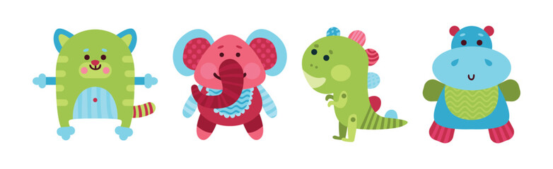 Sewed Stuffed or Fluffy Toys with Animal Vector Set
