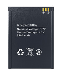 Spare smartphone lithium ion battery on transparent background.