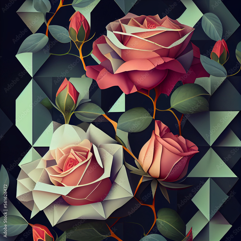 Wall mural geometric roses pattern generative ai