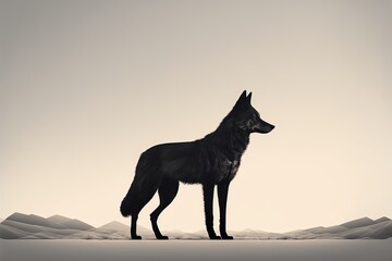 loup sombre sur fond clair, animal de profil minimaliste © nyothep