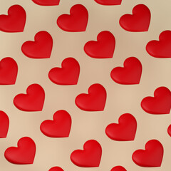 Many red hearts on a pastel background, 3d render, 3d illustration