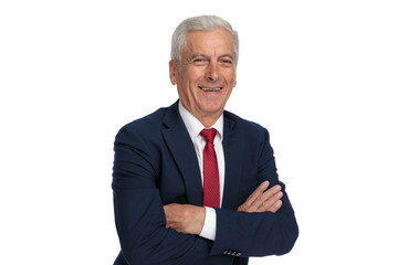 happy old business man crossing arms at chest