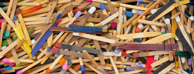 matchsticks of various shapes and colors background