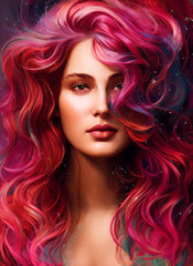 Fototapeta premium Digital portrait of a beautiful face. Illustration of a beautiful girl. Conceptual closeup of an painting. Beautiful woman painting. Generative AI