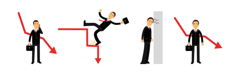 Business Man Fail Suffering Loss and Being In Debt Vector Set