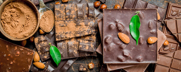 Chocolate pieces with leaves.