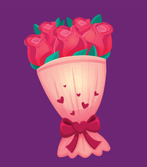 Beautiful bouquet of red roses, Valentines day vector illustration clipart