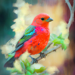 Scarlet tanager double exposure generative ai 