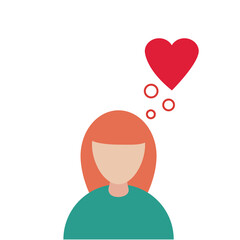 simple flat person red haired woman thinking about love
