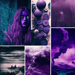 Deep purple mood board collage, fashion collage, generative ai scrapbook page