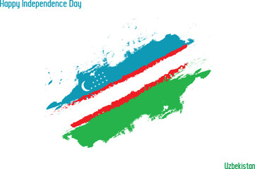 Grunge Brush Stroke Vecctor Design on Painted Of Uzbekistan  Flag