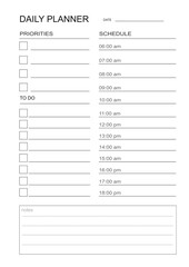 Daily planner. Planner for every day. Schedule for day. Daily calendar