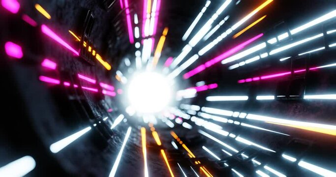 Particles, electrons, photons in an accelerator, hadron collider or synchrophasotron, conceptual science fiction illustration, 3d rendering