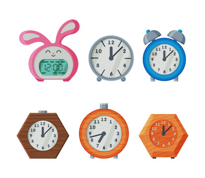 Set of table clocks. Modern, vintage and classic clocks cartoon vector illustration