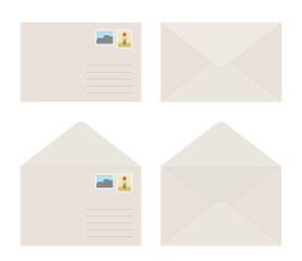 letter illustration isolated on white background, envelope front and back side 