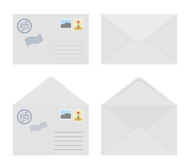 letter illustration isolated on white background, envelope front and back side 