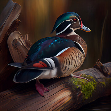 Wood duck oil painting generative ai