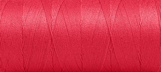 Fototapeta premium Texture of threads in a spool of red color on a white background