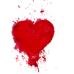 Red Splash Watercolor Heart Illustration on White Background. 