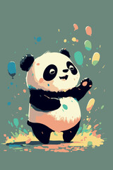 Fototapety  Cartoon panda. Hand drawn vector illustration. Cheerful happy panda poster. Cute bear. Happy birthday card. Smiling adorable zoo animal. Oriental, asian and chinese bear. Comic drawing. Happy and cool