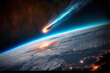 Comet passing close to Earth, seen from space. AI digital illustration