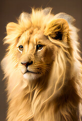 Llittle lion cub on black background. Generative AI.