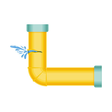 Broken pipes with a leak, rupture of the pipeline. Dripping faucet, problems with water supply, broken pipes. Wind illustration isolated on white background.