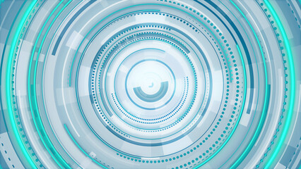 Circle white blue and green neon lines technology Hi-tech bright background. Abstract graphic digital future scifi concept design.