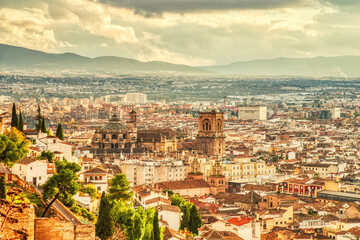 Fototapeta premium Granada Cathedral Aerial View at Sunset, Andalusia