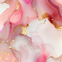 Pink marble texture abstract background with golden lines. ai generative