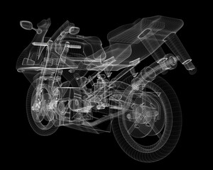 Race motorcycle, wireframe project, blueprint, technical detail, 3d rendering, 3d illustration - 561635464