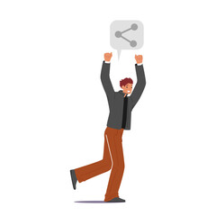 Male Character with Share Link Icon above Head Isolated on White Background. Sharing Info in Network, Refer a Friend