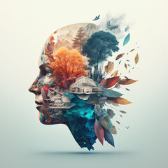 Creative mind, idea flow, brain games, collage art, Generative Ai