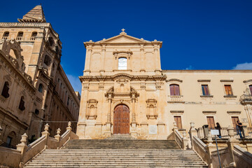Fototapeta na wymiar Church of Saint Francis of Assisi, iconic building in the historical center of Noto, picturesque town in Sicily, Italy