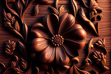 Wooden craft floral pattern background.  Generative AI.