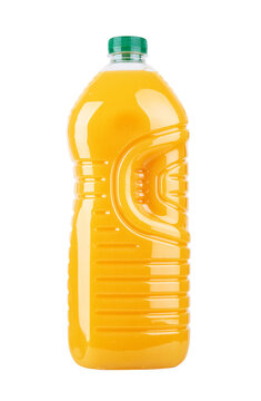 Orange juice bottle on a white