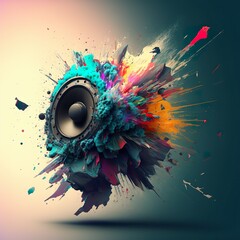 Music speaker, abstraction. Explosion of colors. Created with Generative AI technology
