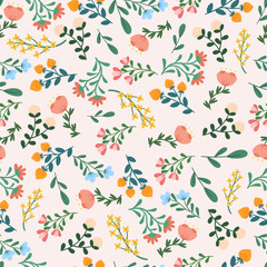 Seamless Pattern with Flowers, Repeated Summer or Spring Textile Ornament, Wallpaper with Simple Style Flat Blossoms