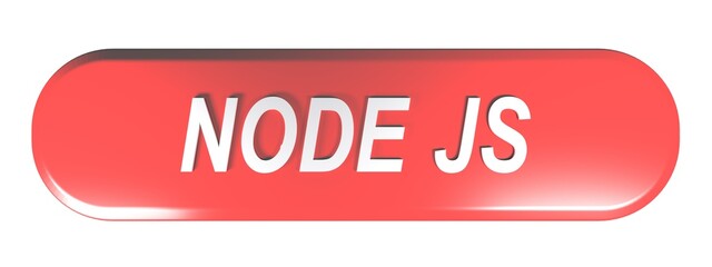 A red rounded rectangular button on white background, for NODE JS - 3D Rendering illustration
