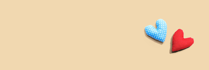 Appreciation theme with handmade heart cushions - flatlay