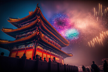 Fototapeta na wymiar Chinese lunar new year 2023 celebration fireworks
