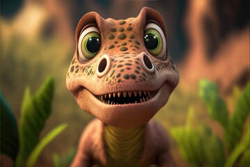 Baby dinosaurus or dragon with big eyes, dino created with generaive ai