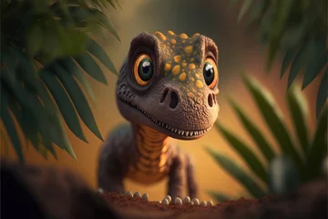 Photo sur Plexiglas Dinosaures Baby dinosaurus or dragon with big eyes, dino created with generaive ai