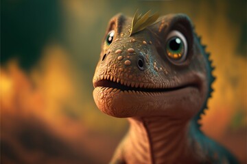 Baby dinosaurus or dragon with big eyes, dino created with generaive ai