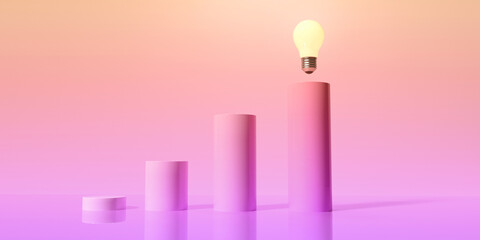 Idea light bulbs on the podiums -3D render