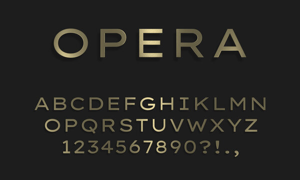 Elegant gold font font with capital letters and numbers, minimalistic glamour style alphabet, abstract modern uppercase typography for poster, banner, movie etc.