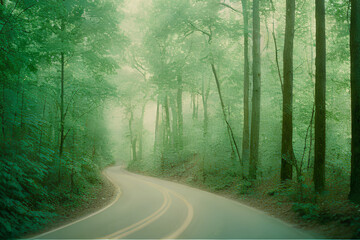 Fototapeta premium a road with trees and in the background 