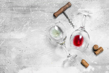 Wine background. Glasses of red and white wine.