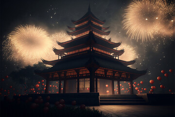 Fototapeta premium Chinese lunar new year 2023 celebration fireworks