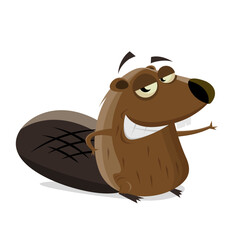 funny cartoon beaver is very proud - obrazy, fototapety, plakaty